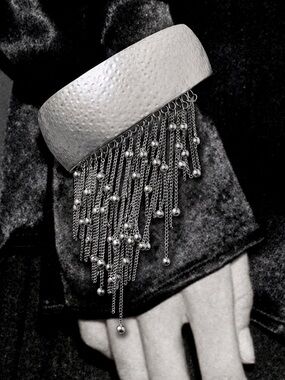 Fringe~ Ball Chain Trim Plume Chandelier Flapper 1920s Punk Edgy Silver Bracelet